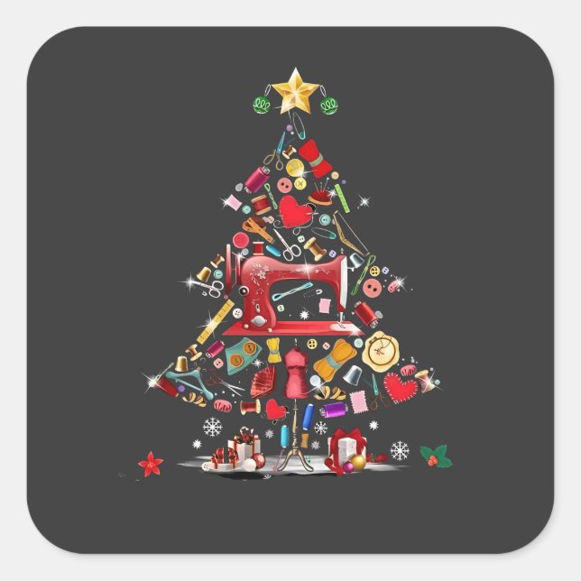 Sticker Carré Patchwork Joyeux Noël Arbre Patchwork Quilting  (Devant)