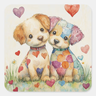Sticker Carré Patchwork Pups Valentine