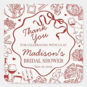 Sticker Carré Pâtes Italiennes Cadeau de Mariage Amour Amore