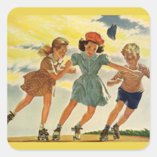 Sticker Carré Patin à roulettes vintage amusant enfants garçons