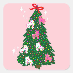 Sticker Carré Patinage de Noël de Noël de Noël de Noël de Noël P