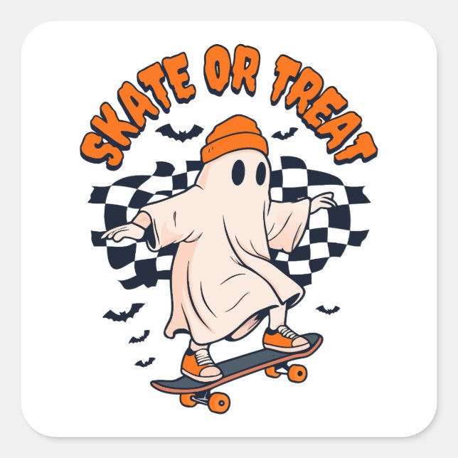 Sticker Carré Patinage ou traitement du fantôme Halloween (Devant)