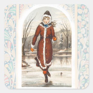 Sticker Carré Patinage sur glace pour femme vintage (1865-1899) 