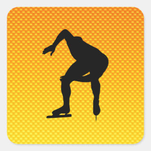 Sticker Carré Patineur de vitesse orange jaune