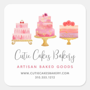 Sticker Carré Pâtisserie 3 Gâteaux Rose Pâlot Dessert Pâtissier