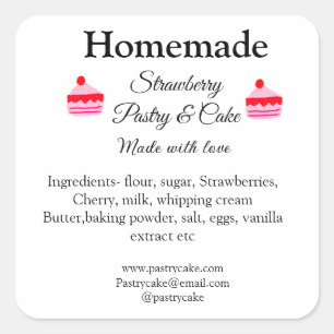 Sticker Carré Pâtisserie à la fraise maison faite avec tex d'amo