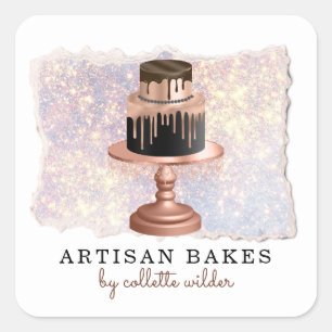 Sticker Carré Pâtisserie Chef Parties scintillant Gâteau