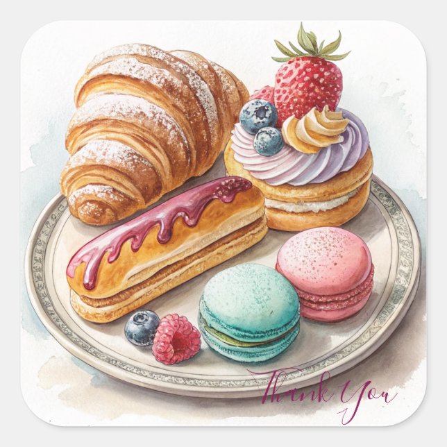 Sticker Carré Pâtisserie française colorée (Devant)