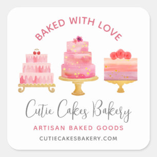 Sticker Carré Pâtisserie Gâteaux De Desserts Rose Pâle 3 Cuits A