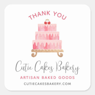 Sticker Carré Pâtisserie Merci Blush Gâteau Rose Dessert Pâtisse