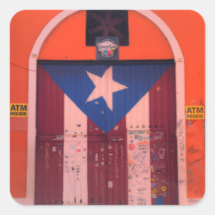 Sticker Carré Patrimoine portoricain, San Juan, scène de rue à P