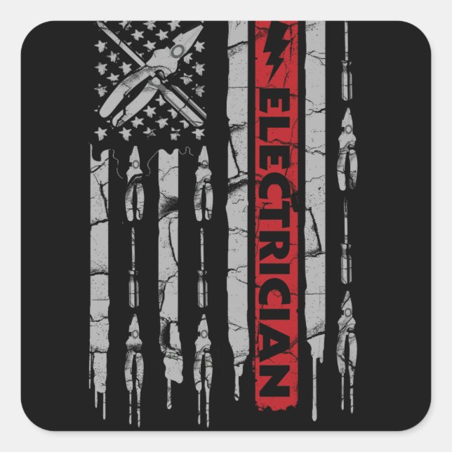 Sticker Carré Patriotic Electrician American Flag Fathers Day (Devant)