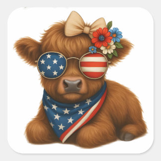 Sticker Carré Patriotic highland baby calf