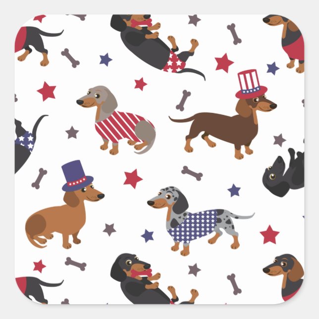 Sticker Carré Patriotique Dachshund (Devant)