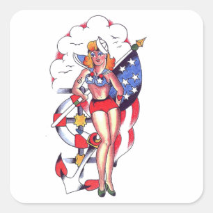 Sticker Carré Patriotique Sailor Girl Tattoo Art
