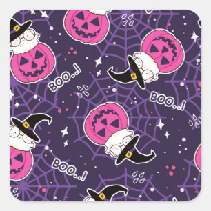 Sticker Carré Patters de Cute Cats et Pumkins