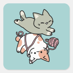 Sticker Carré Pattes et Jeux – Illustration de Chat Adorable