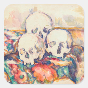 Sticker Carré Paul Cezanne - Aquarelle à trois crânes