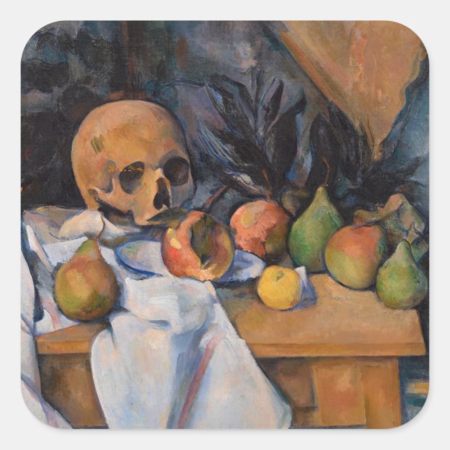 Sticker Carré Paul Cezanne - La vie morte avec le crâne (Devant)