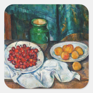 Sticker Carré Paul Cezanne - Nature morte aux cerises et aux pêc
