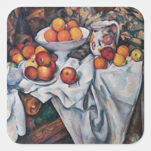 Sticker Carré Paul Cezanne - Vie morte, Pommes et Oranges (Devant)