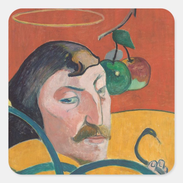 Sticker Carré Paul Gauguin | Autoportrait, 1889 (huile sur bois) (Devant)