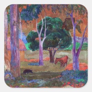 Sticker Carré Paul Gauguin - Paysage avec un cochon et un cheval