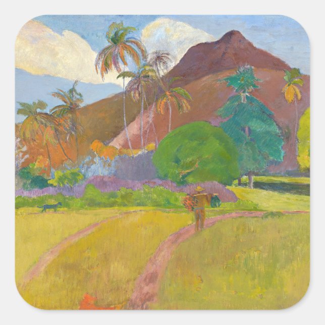 Sticker Carré Paul Gauguin - Paysage tahitien (Devant)