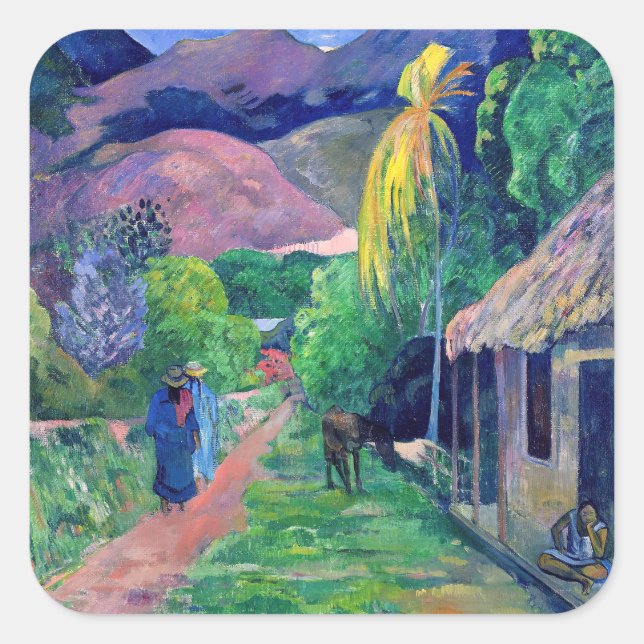 Sticker Carré Paul Gauguin - Rue à Tahiti (Devant)