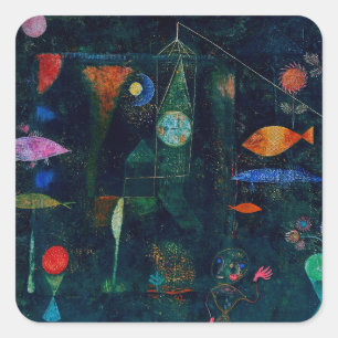 Sticker Carré Paul Klee Fish Magic Peinture Abstraite Art graphi