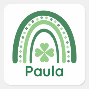 Sticker Carré Paula Nom Clover Boho Rainbow