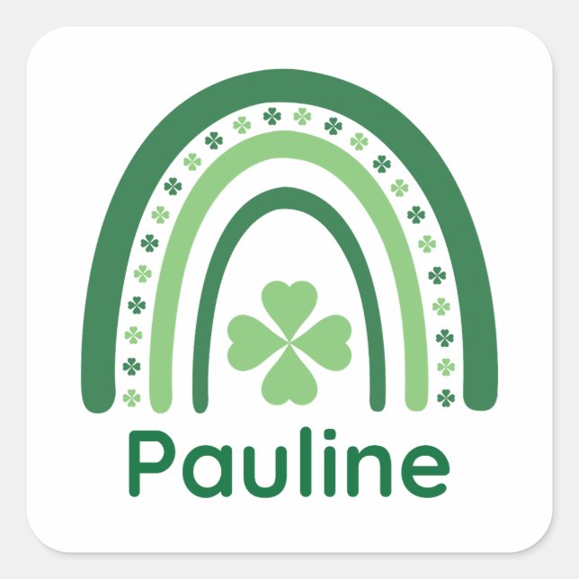 Sticker Carré Pauline Nom Clover Boho Rainbow (Devant)