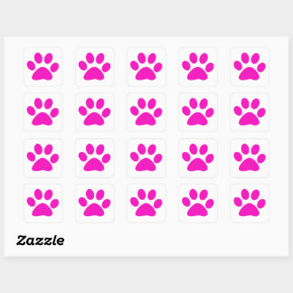 Sticker Carré Paw Prints Pattern Custom Cute Hot Pink