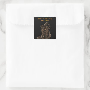 Sticker Carré Paw-some Halloween Casquette de sorcière de chat n