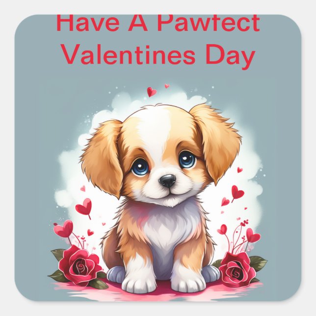 Sticker Carré Pawfect personnalisable Valentine's Day Puppy, (Devant)