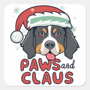 Sticker Carré Paws and Claus - Chien bernois de Noël