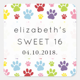 Sticker Carré Paws colorés, Motif Paw, Paws Chien, Sweet 16