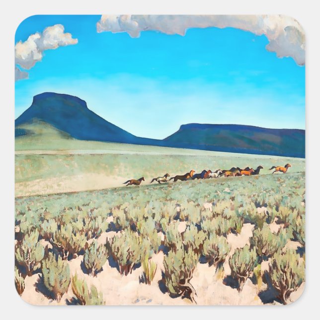Sticker Carré "Pays du Cheval sauvage" par Maynard Dixon (Devant)
