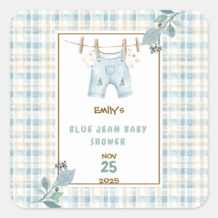 Sticker Carré Pays En vichy Blue Jean Baby shower Bienvenue