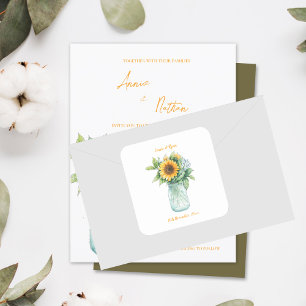 Sticker Carré Pays Floral Russe Tournesol Mason Jar Mariage