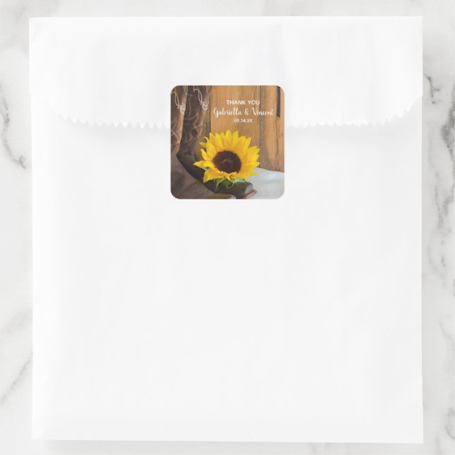 Sticker Carré Pays Mariage de tournesol Merci Favoriser la balis (Sac)