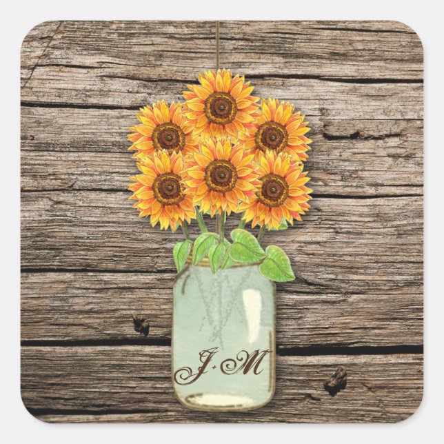 Sticker Carré Pays Russe Sunflower Mason Jar Fête des mariées (Devant)