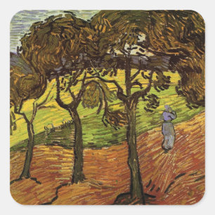 Sticker Carré Paysage, arbres et figures par Vincent van Gogh