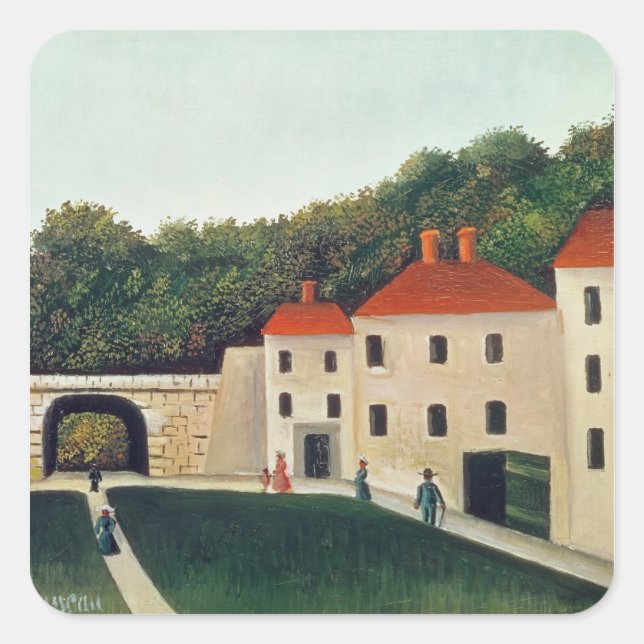 Sticker Carré Paysage avec arc et trois maisons, 1907 (huile (Devant)