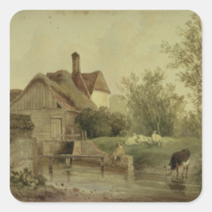 Sticker Carré Paysage avec un chalet