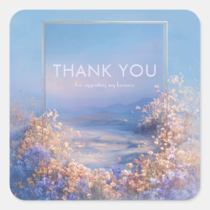 Sticker Carré Paysage de fleurs sauvages éthérées Cadre doré Pai