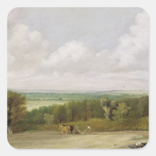 Sticker Carré Paysage de John Constable   : Scène de labourage