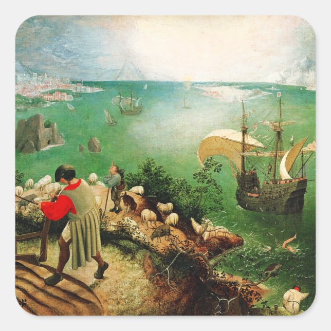 Sticker Carré Paysage de Pieter Bruegel avec l'automne d'Icare (Devant)