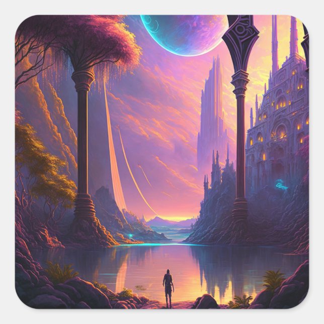 Sticker Carré Paysage de science-fiction Imaginaire (Devant)