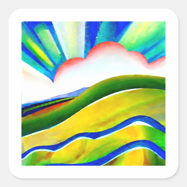 Sticker Carré Paysage de Sunburst Rainbow (Devant)